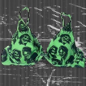 Green Skull Print Bikini Top